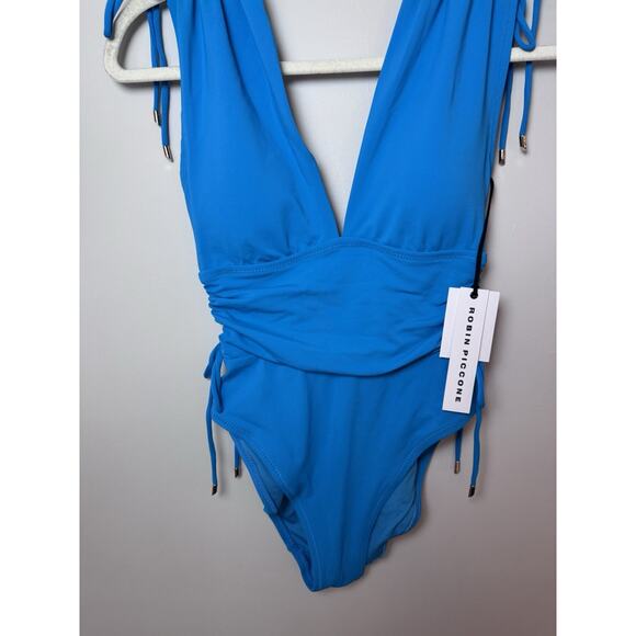 ROBIN PICCONE Aubrey One-Piece Swimsuit Size 6 Cyan Blue Plunging V-Worn once - Picture 11 of 16